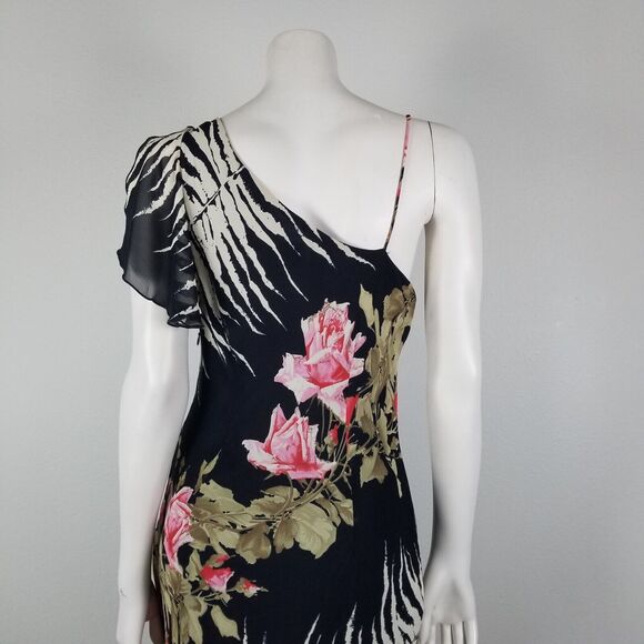 Alberto Makali Black Floral Asymmetrical One Shoulder Maxi Rayon Dress Size 8 - Picture 7 of 16